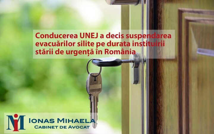 Conducerea UNEJ a decis suspendarea evacuărilor silite pe durata instituirii stării de urgență în România
