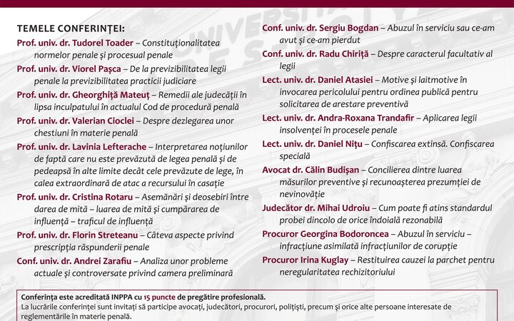 Conferința „Codurile penale la trei ani de la intrarea în vigoare"